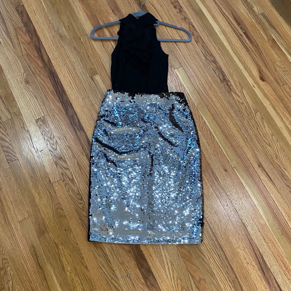 Ruffled Black Short w/ Silver Sequins skirt